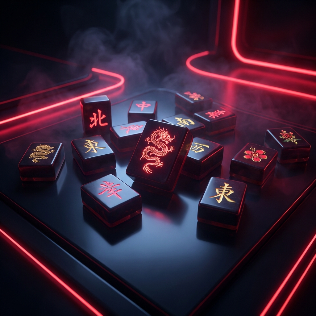Discover Mahjong - Golden Dragon Tile with Neon Glow